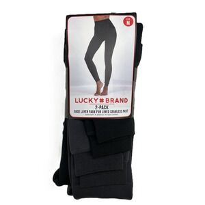 Lucky Brand 2 Pack Womens Base Layer Faux Fur Lined Seamless Pants Size M Black